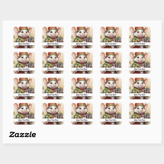 クリスマスマウス2ここにテキスト スクエアシール (シート)