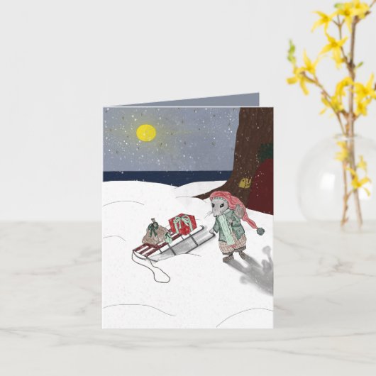 クリスマスマウス カード (黄色い花)