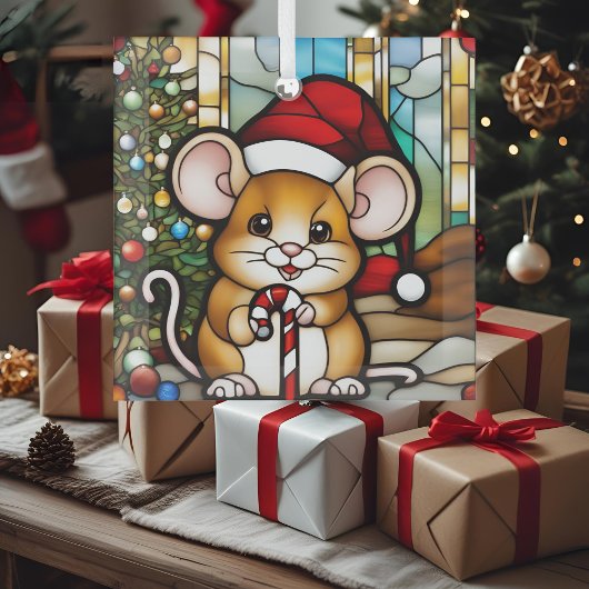 クリスマスマウス 擬似ステンドグラス ガラスオーナメント