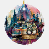 クリスマスマウンテンウォーターカラー新婚カップル セラミックオーナメント (裏面)