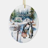 クリスマスマウンテンウォーターカラー新婚カップル セラミックオーナメント (右)