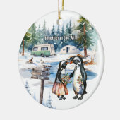 クリスマスマウンテンウォーターカラー新婚カップル セラミックオーナメント (左)