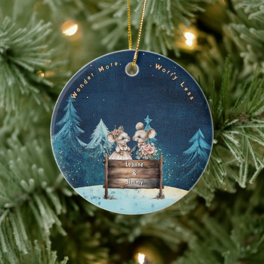 クリスマスマウンテンウォーターカラー新婚カップル セラミックオーナメント (ツリー)