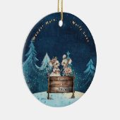 クリスマスマウンテンウォーターカラー新婚カップル セラミックオーナメント (右)