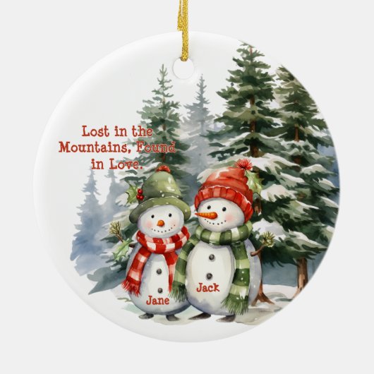 クリスマスマウンテンウォーターカラー新婚カップル セラミックオーナメント (裏面)