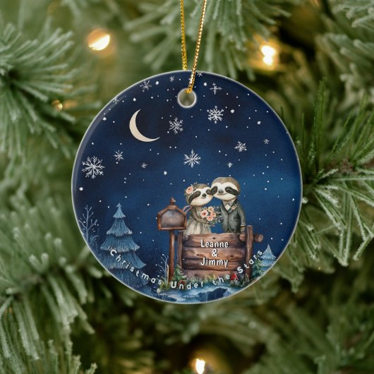 クリスマスマウンテンウォーターカラー新婚カップル セラミックオーナメント (ツリー)