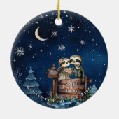 クリスマスマウンテンウォーターカラー新婚カップル セラミックオーナメント (裏面)