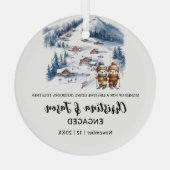 クリスマスマウンテンスキースノーカップル婚約 ガラスオーナメント (裏面)