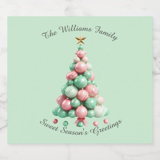 クリスマスマカロンの木々の名前をカスタムするとメッセージ スパークリングワインラベル (シングルラベル)