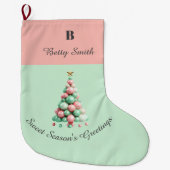 クリスマスマカロンツリーズ名前をカスタムする ラージクリスマスストッキング (正面)