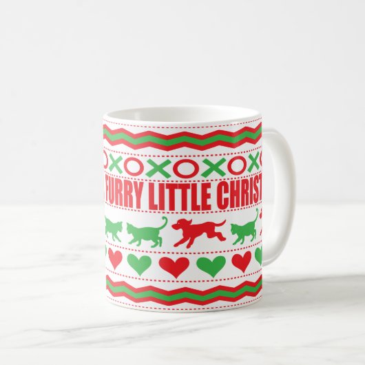 クリスマスマグカップ11オズ。「猫犬マグファーリクリスマス」 コーヒーマグカップ (正面右)