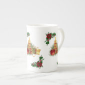 クリスマスマグカップ、クリスマスレッド金ゴールドロウソク ボーンチャイナマグカップ (正面右)