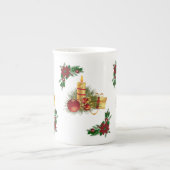 クリスマスマグカップ、クリスマスレッド金ゴールドロウソク ボーンチャイナマグカップ (正面)