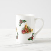 クリスマスマグカップ、クリスマスレッド金ゴールドロウソク ボーンチャイナマグカップ (右)