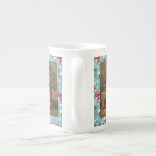 クリスマスマグカップ，サンタ，メリークリスマスヴィンテージ ボーンチャイナマグカップ (裏面)