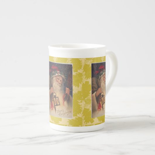 クリスマスマグカップ、ヴィンテージサンタ、メリークリスマス ボーンチャイナマグカップ (正面右)