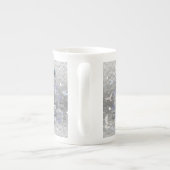 クリスマスマグカップ、ヴィンテージメリー、ブルーシルバーツリー ボーンチャイナマグカップ (裏面)