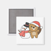 クリスマスマグネットの冬の雪だるま付きビーバー マグネット (正面/裏面)