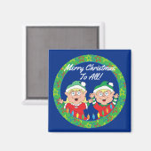 クリスマスマグネットスクエアハッピークリスマス小人 マグネット (正面/裏面)