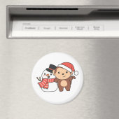 クリスマスマグネット用雪だるま付き冬のサル マグネット (インサイチュ (食洗機))