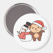 クリスマスマグネット用雪だるま付き冬のサル マグネット (正面/裏面)