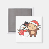 クリスマスマグネット用雪だるま付き冬のサル マグネット (正面/裏面)