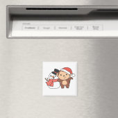 クリスマスマグネット用雪だるま付き冬のサル マグネット (インサイチュ (食洗機))