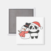 クリスマスマグネット用雪だるま付き冬パンダ マグネット (正面/裏面)