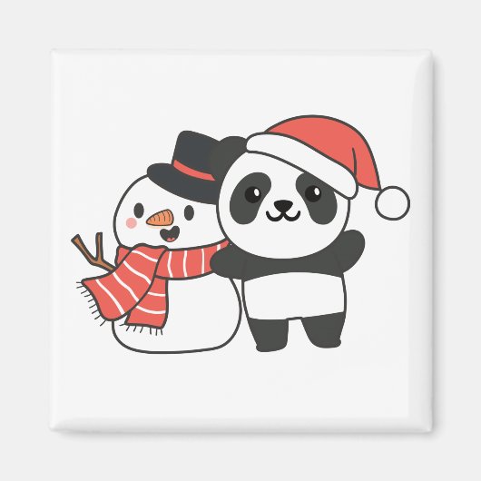 クリスマスマグネット用雪だるま付き冬パンダ マグネット (正面)