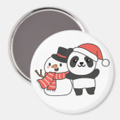 クリスマスマグネット用雪だるま付き冬パンダ マグネット (正面/裏面)