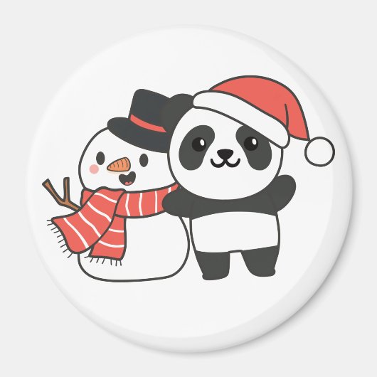 クリスマスマグネット用雪だるま付き冬パンダ マグネット (正面)