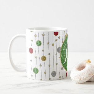 クリスマスマグ11オンス。「オーナメントと星」 コーヒーマグカップ