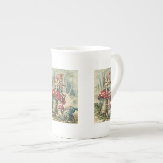 クリスマスマグ、ヴィンテージ小妖精や小人、メリークリスマス ボーンチャイナマグカップ (正面右)
