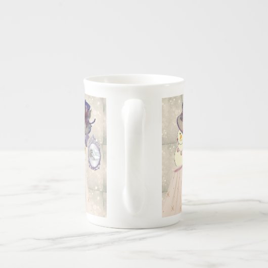 クリスマスマグ、雪だるまヴィンテージ、メリークリスマス ボーンチャイナマグカップ (裏面)