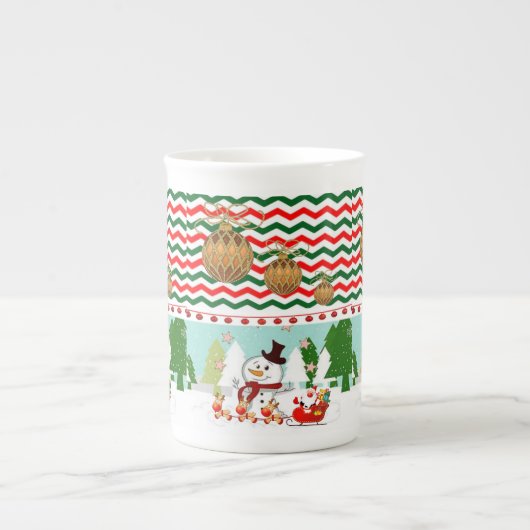 クリスマスマグ　雪だるま ボーンチャイナマグカップ (正面)