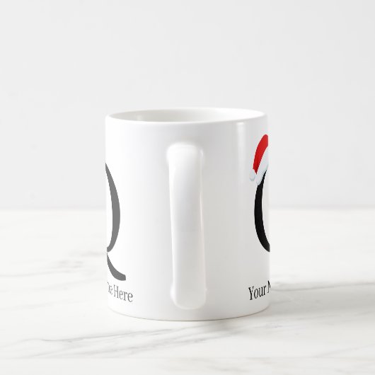 クリスマスマグ「Q」イニシャル コーヒーマグカップ (ハンドル)