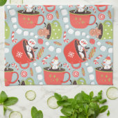 クリスマスマシュマロ雪だるまホットココア キッチンタオル (折り畳み)