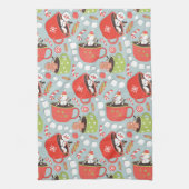 クリスマスマシュマロ雪だるまホットココア キッチンタオル (縦)