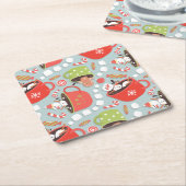 クリスマスマシュマロ雪だるまホットココア スクエアペーパーコースター (アングル)