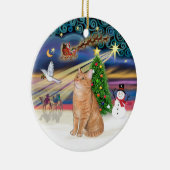 クリスマスマジック - オレンジタビー猫 40 セラミックオーナメント (右)