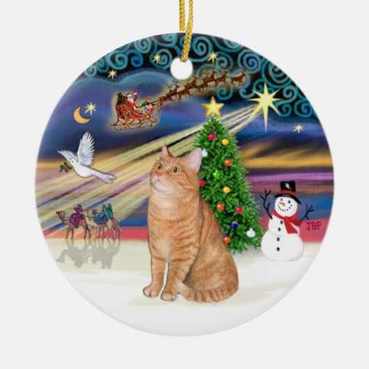 クリスマスマジック - オレンジタビー猫 40 セラミックオーナメント (正面)