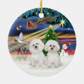 クリスマスマジック - ビションフリーゼ 2頭 セラミックオーナメント (裏面)