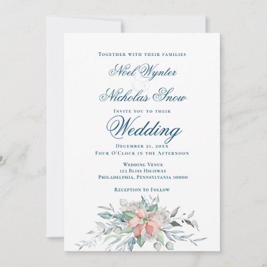 クリスマスマジック/ポインセチアの花束の結婚式 案内状 (正面)