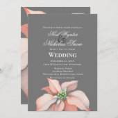 クリスマスマジック/ ポインセチアの花/ グレーの結婚式 案内状 (正面/裏面)