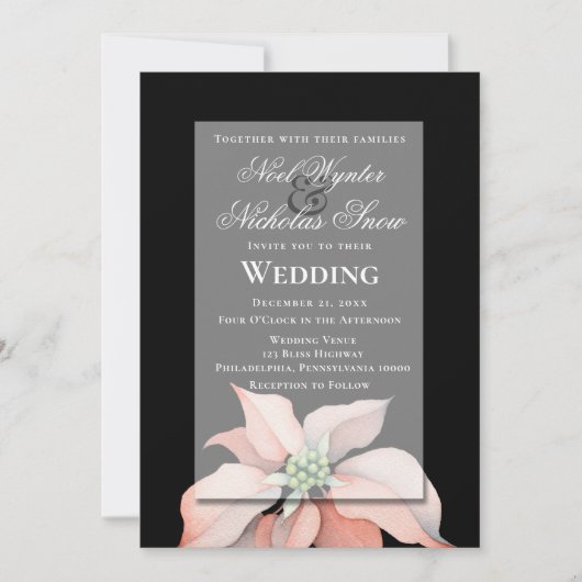 クリスマスマジック/ポインセチアの花/ブラックウェディング 案内状 (正面)