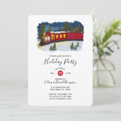 クリスマスマジック ヴィンテージ 赤い蒸気機関車 パーティー 招待状 (スタンド正面)