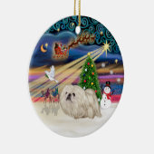 クリスマスマジック - 北京原産犬 (白) セラミックオーナメント (右)