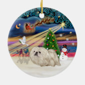 クリスマスマジック - 北京原産犬 (白) セラミックオーナメント (裏面)