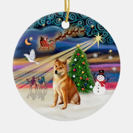 クリスマスマジック - 柴犬 7 セラミックオーナメント (正面)