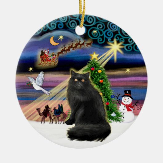 クリスマスマジック 黒のペルシャ猫 セラミックオーナメント (正面)